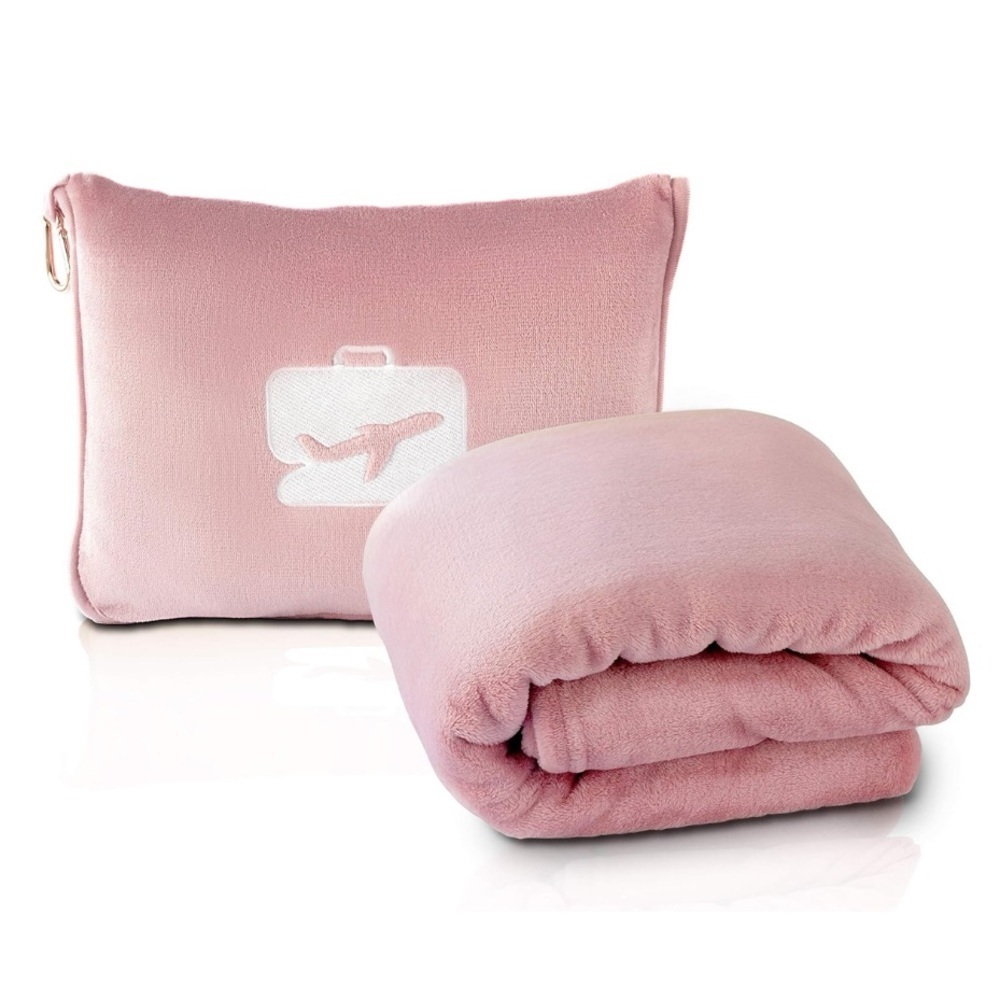 Travel Pillow and Blanket Set - Pink